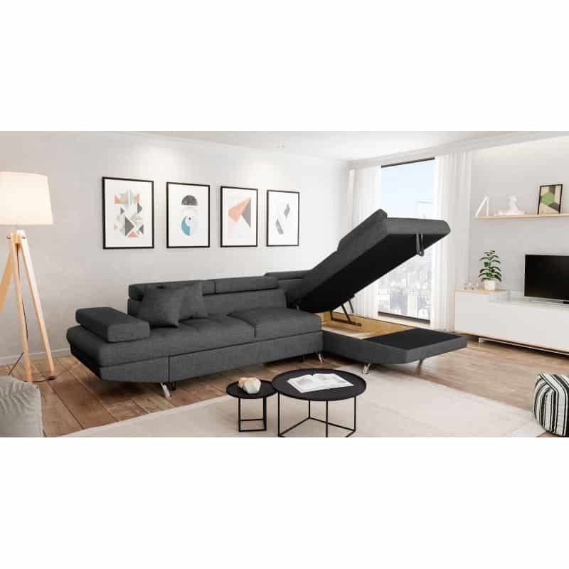 Convertible corner sofa 5 places fabric Right Angle RIO (Dark grey) - image 56318