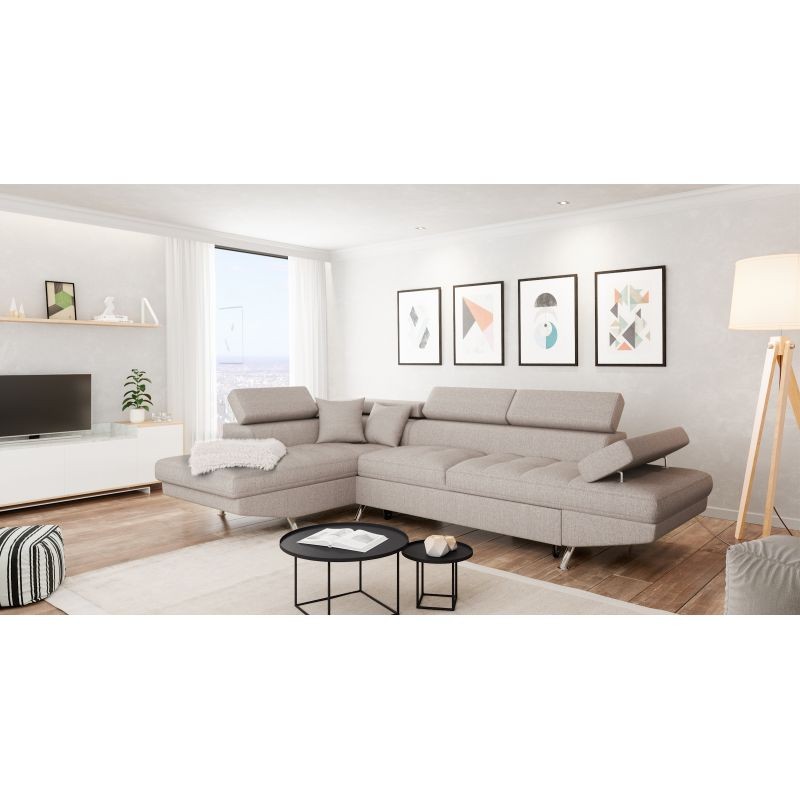 Convertible corner sofa 5 places fabric Left Corner RIO (Beige) - image 56352