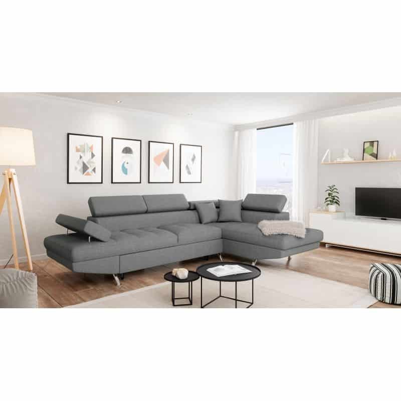 Convertible corner sofa 5 places fabric Right Angle RIO (Light grey) - image 56368