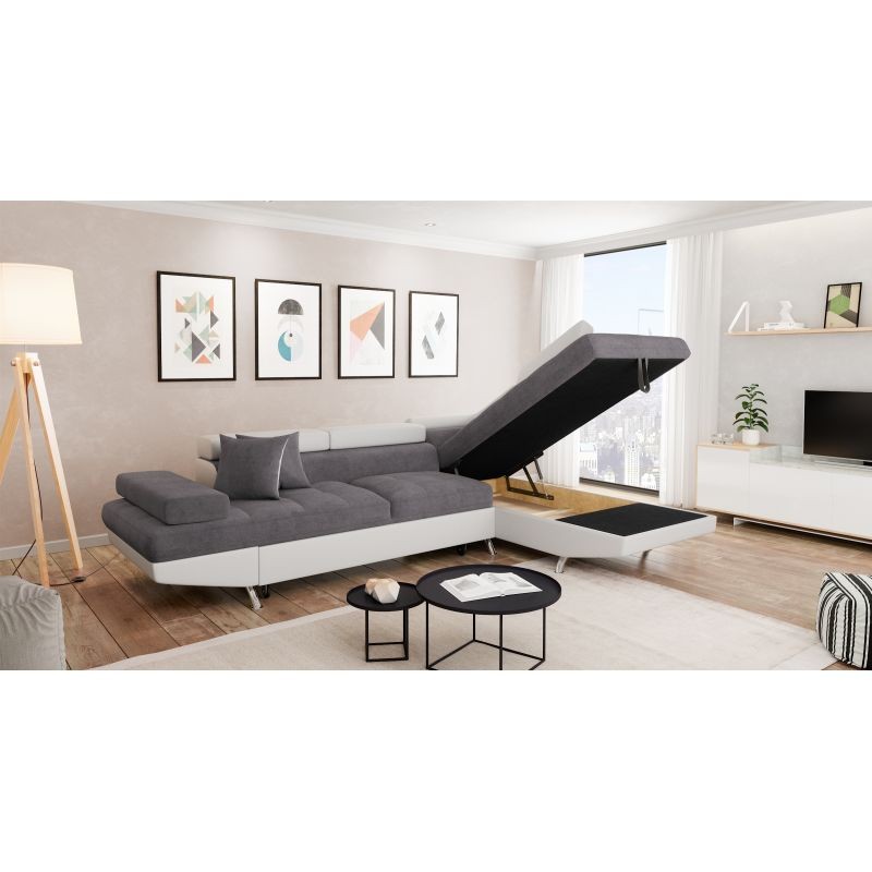 Convertible corner sofa 5 places microfiber and imitation Right Angle RIO (Grey, white) - image 56506