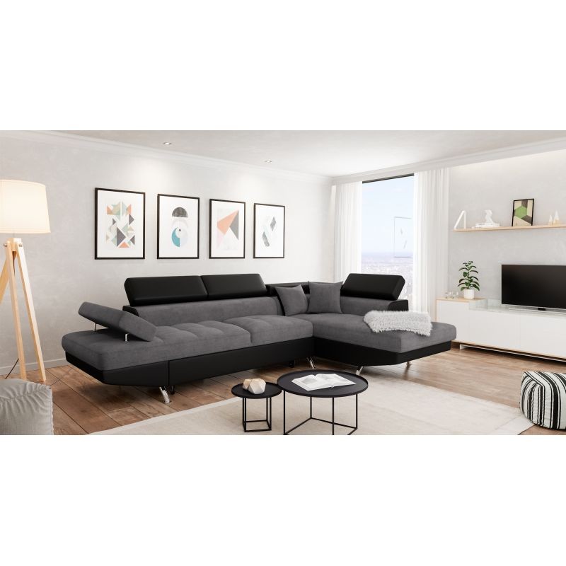Convertible corner sofa 5 places microfiber and imitation Right Angle RIO (Grey, black) - image 56517