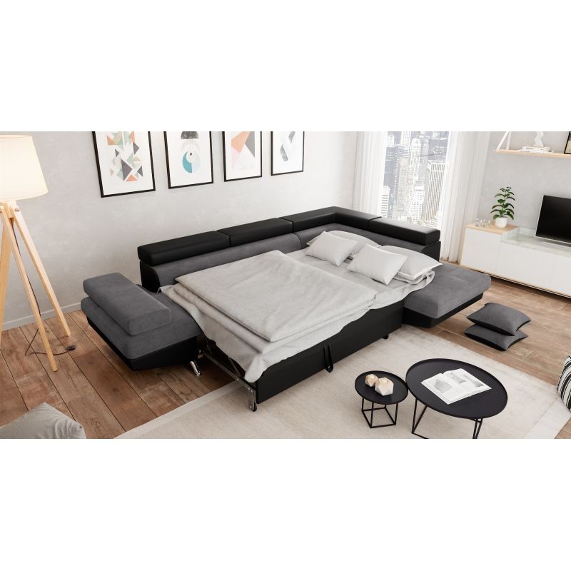 Convertible corner sofa 5 places microfiber and imitation Right Angle RIO (Grey, black) - image 56520
