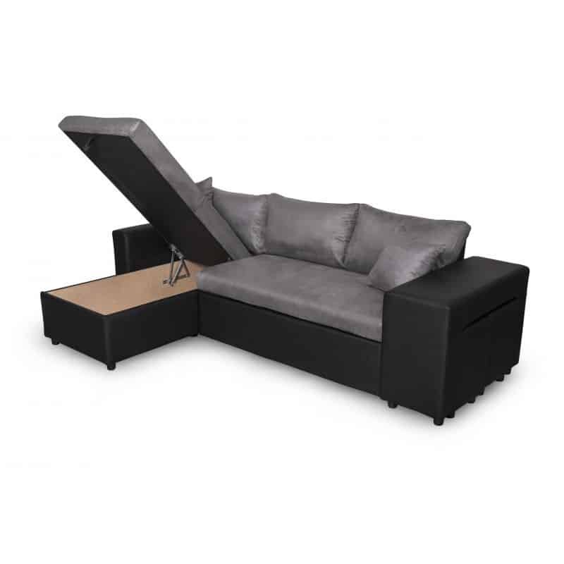 Corner sofa convertible microfiber and imitation Niche right BENTO (Grey, black) - image 56554