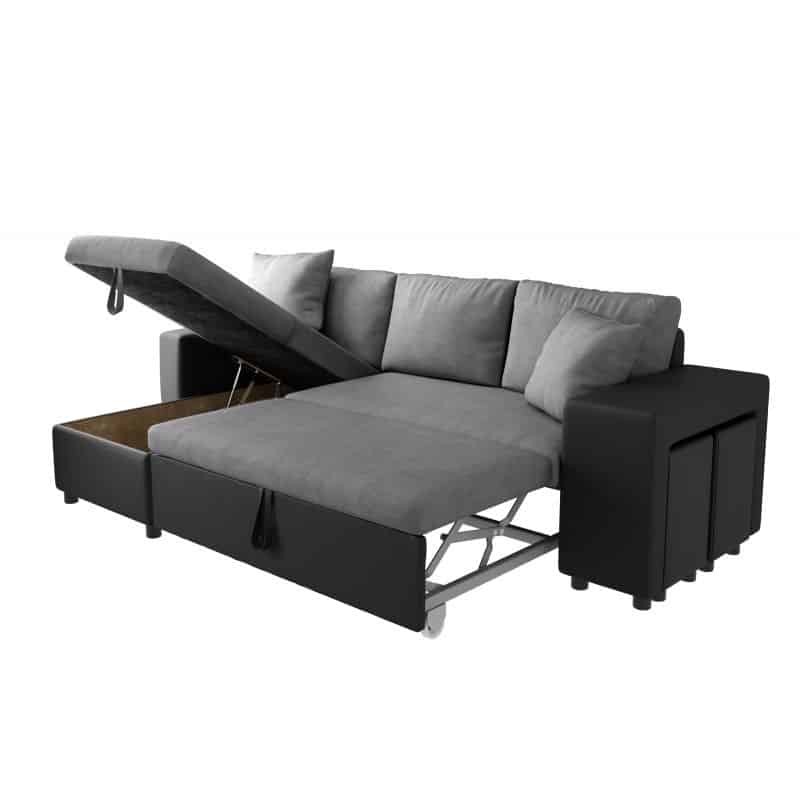 Corner sofa convertible microfiber and imitation Niche right BENTO (Grey, black) - image 56559