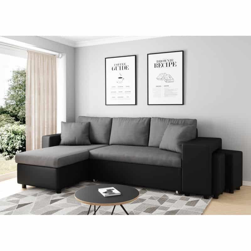 Corner sofa convertible microfiber and imitation Niche right BENTO (Grey, black) - image 56561