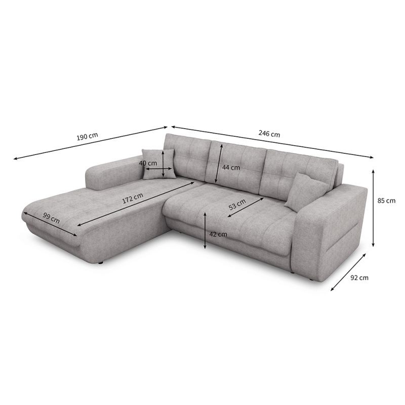 Convertible corner sofa 4 places fabric Left Corner BOND (Light Grey) - image 56594
