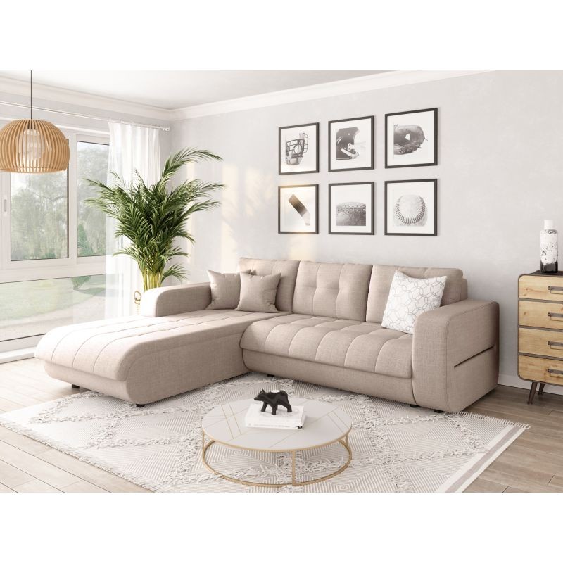 Convertible corner sofa 4 places fabric Left Corner BOND (Beige) - image 56608