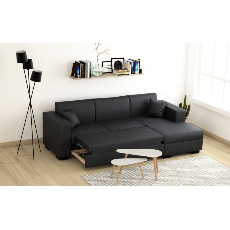 Convertible corner sofa 4 places imitation Right Angle CARIBI (Grey) - image 56650
