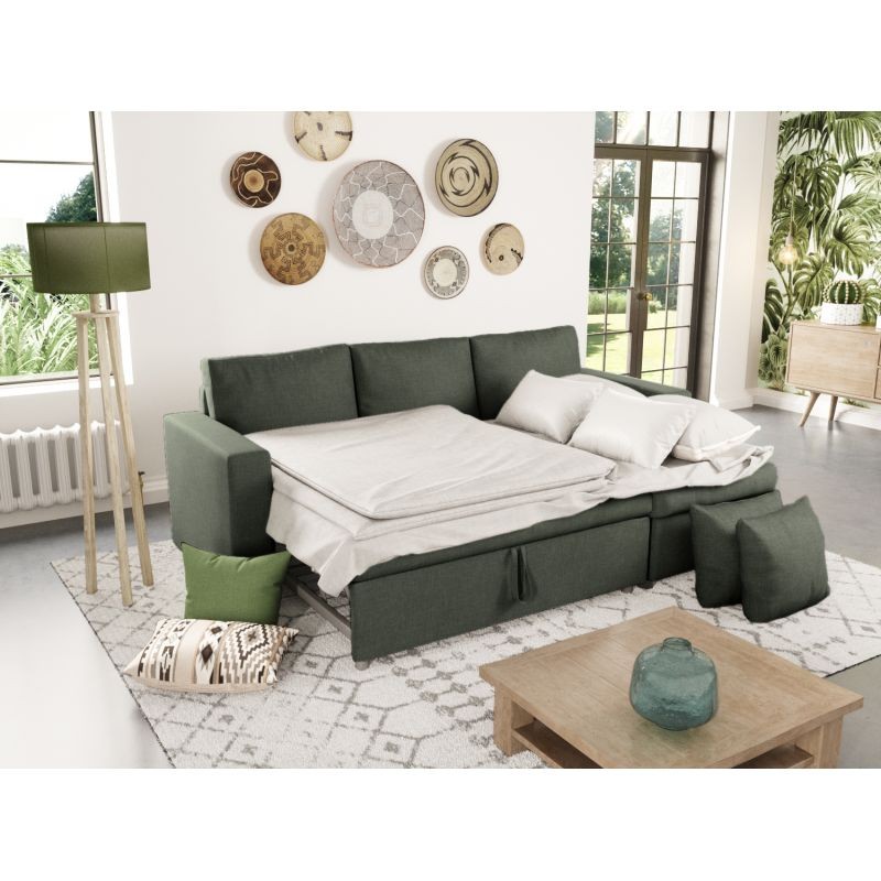 Convertible corner sofa 3 places fabric AMARO (Dark green) - image 56710