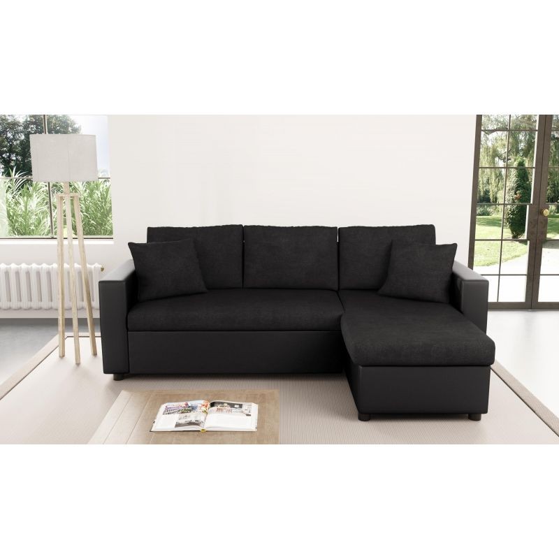 Convertible corner sofa 3 places imitation and microfiber AMARO (Black) - image 56728