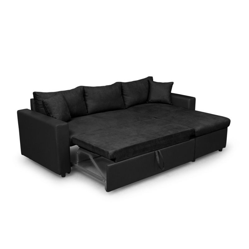 Convertible corner sofa 3 places imitation and microfiber AMARO (Black) - image 56729