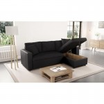 Convertible corner sofa 3 places imitation and microfiber AMARO (Black)