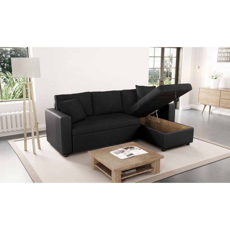 Convertible corner sofa 3 places imitation and microfiber AMARO (Black) - image 56732