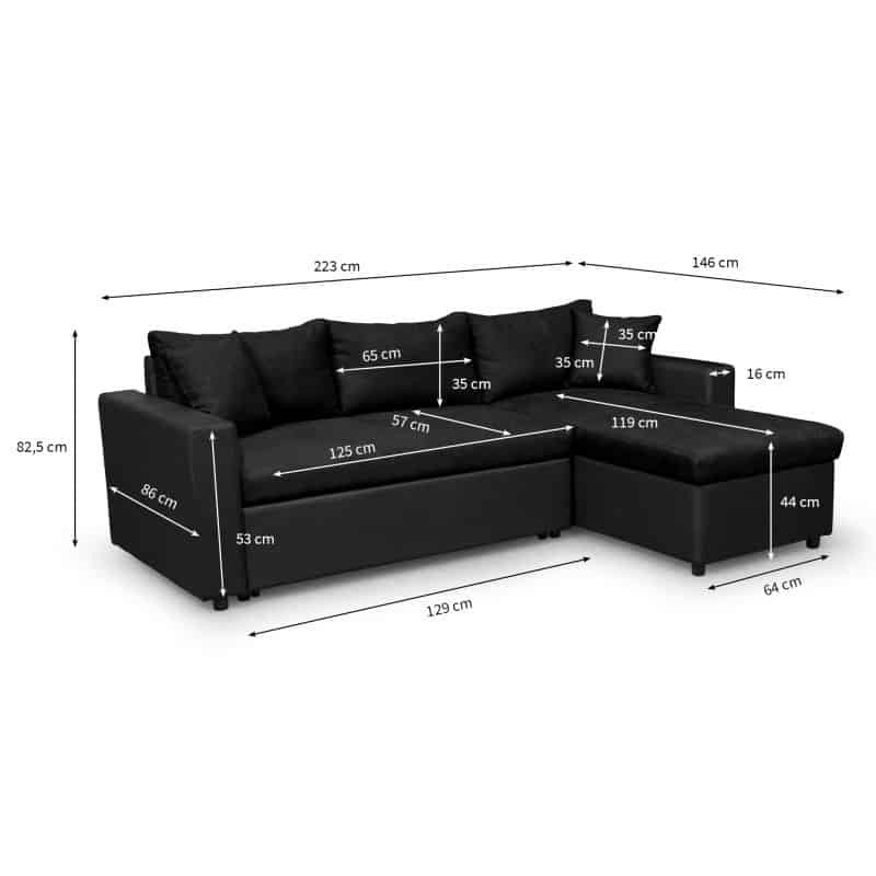 Convertible corner sofa 3 places imitation and microfiber AMARO (Black) - image 56734