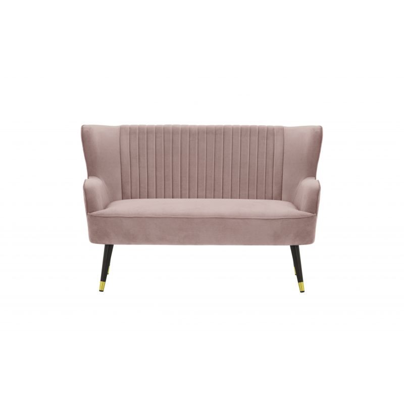 Bench 2 seats velvet and black feet brass CELIO (Pink)