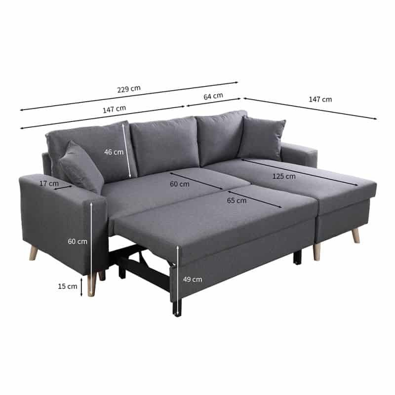 Scandinavian corner sofa convertible 4 places fabric CHOVIN (Dark grey) - image 56814