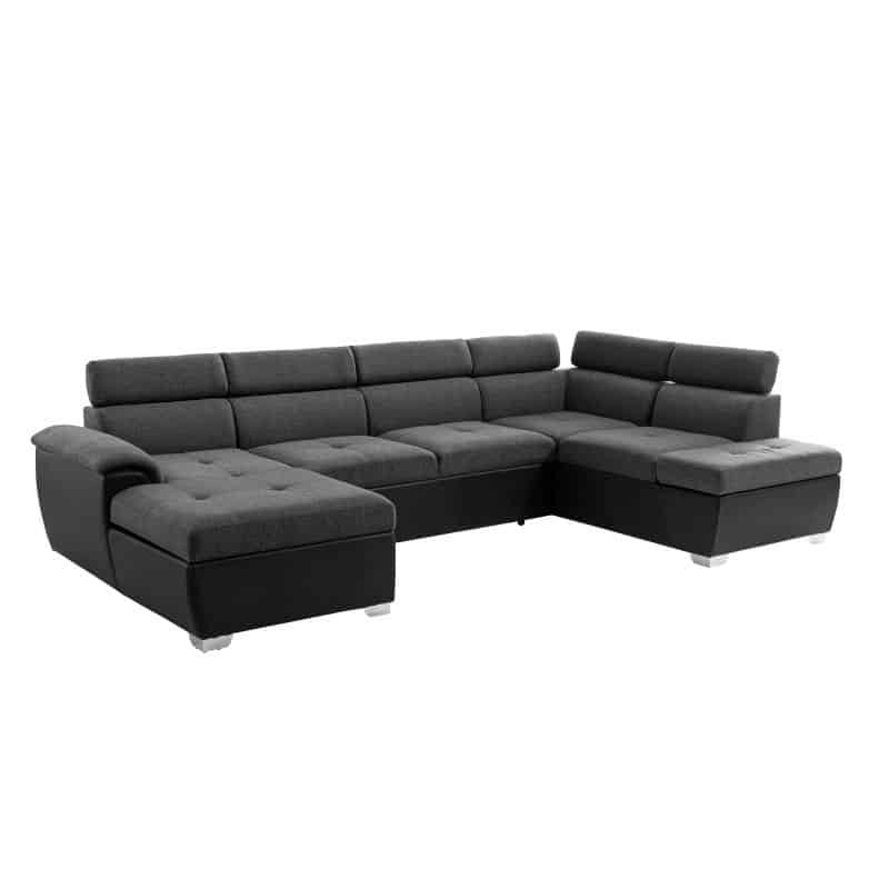 Panoramic sofa bed 6 places fabric and imitation PARMA (Grey, black) - image 56885