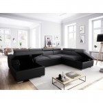 Sofá cama panorámico 6 plazas tela e imitación PARMA (Gris, negro)