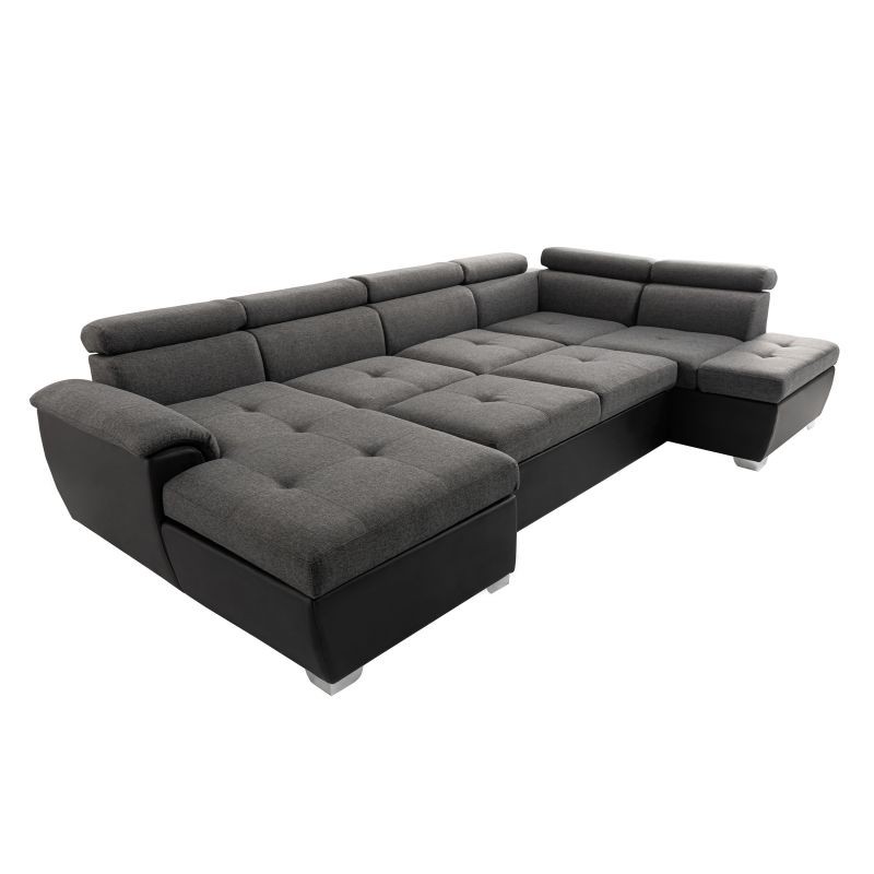 Sofá cama panorámico 6 plazas tela e imitación PARMA (Gris, negro) - image 56898