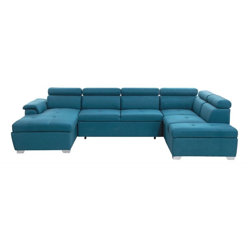 Convertible corner sofa 6 places fabric Right Angle PARMA (Blue) - image 56923
