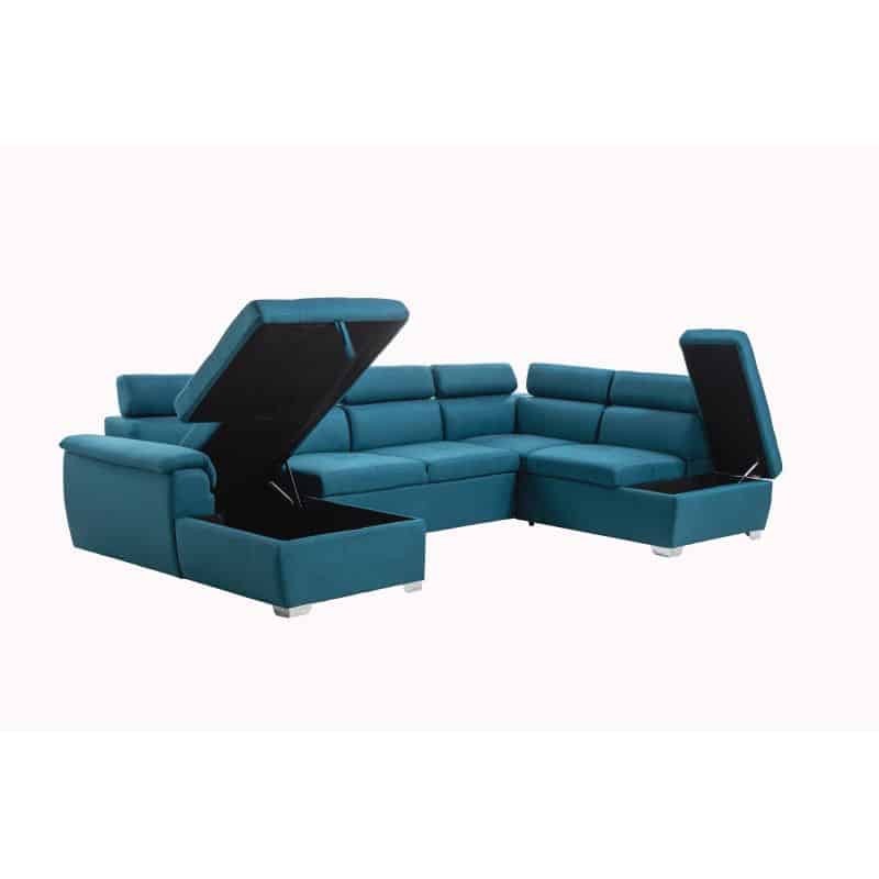 Convertible corner sofa 6 places fabric Right Angle PARMA (Blue) - image 56925