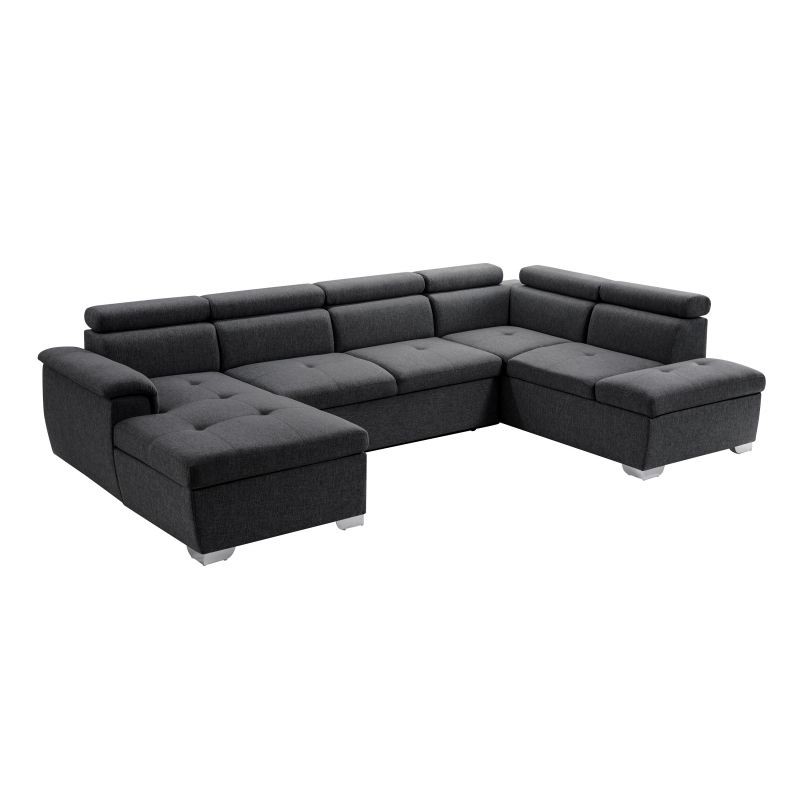 Convertible corner sofa 6 places fabric Right Angle PARMA (Dark grey) - image 56929