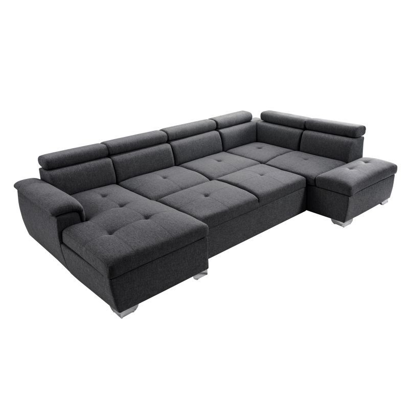 Convertible corner sofa 6 places fabric Right Angle PARMA (Dark grey) - image 56939
