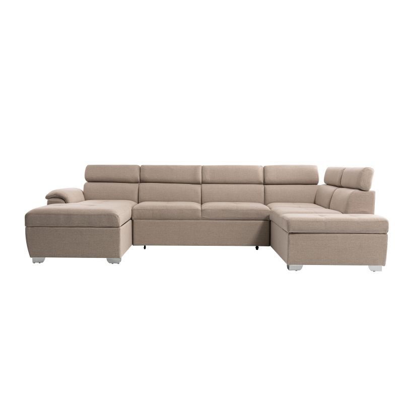 Convertible corner sofa 6 places fabric Right Angle PARMA (Beige) - image 56945