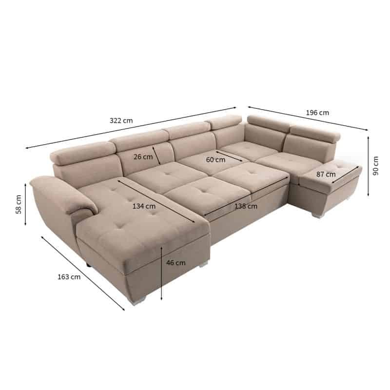Convertible corner sofa 6 places fabric Right Angle PARMA (Beige) - image 56952
