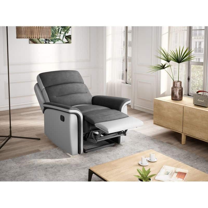 Electric relaxation chair in microfiber and imitation TONIO (Grey, white) - image 57079
