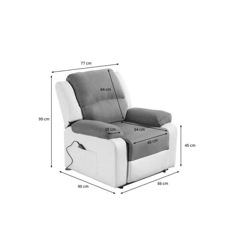 Poltrona relax elettrica con sollevatore in microfibra e imitazione SHANA (grigio, bianco) - image 57132