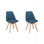Lot de 2 chaises tissu pieds hêtre naturels HEIDI (Bleu pétrole)