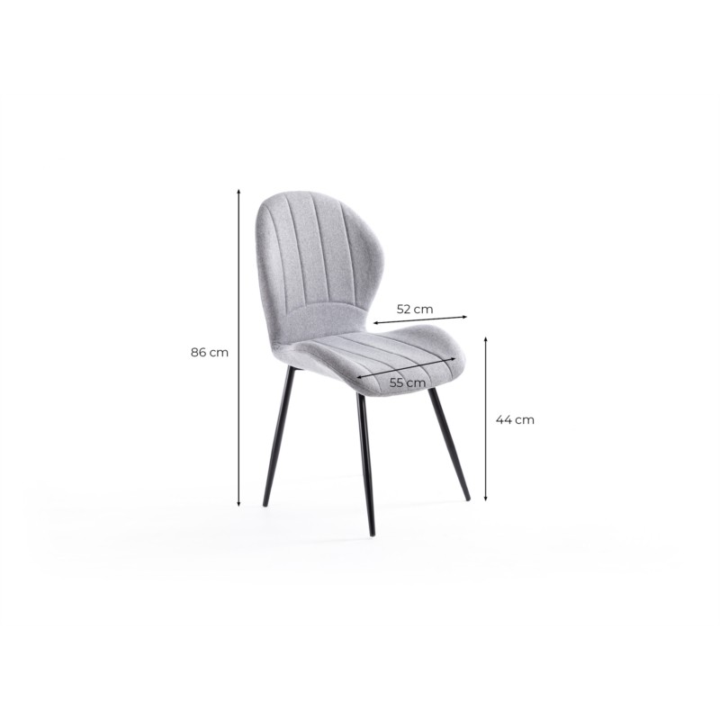 Lot de 2 chaises arrondies en tissu avec pieds en métal noir ANOUK (Gris) - image 57449