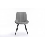 Set of 2 striped fabric chairs with black metal legs CATHIA (Grey)