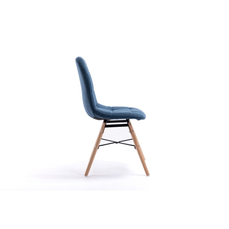 Set of 2 quilted fabric chairs with natural beech legs MANU (Petroleum Blue) - image 57598