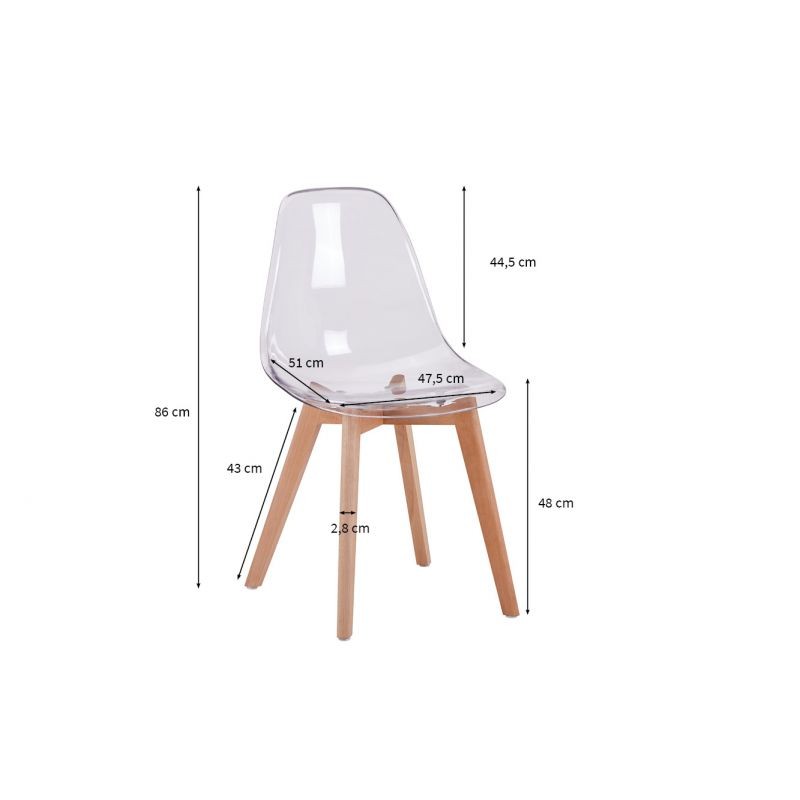 Lot de 2 chaises scandinaves pieds bois clairs SNOOP (Transparent) - image 57688