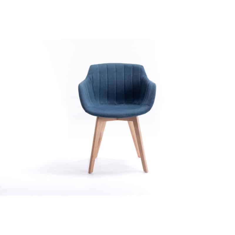 Lot de 2 chaises accoudoirs à rayures en tissu pieds hêtre naturel PAULA (Bleu pétrole) - image 57772