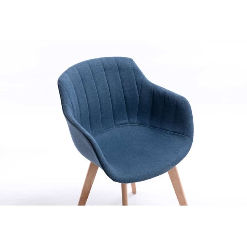 Set of 2 striped armrest chairs in natural beech foot fabric PAULA (Petrol blue) - image 57776