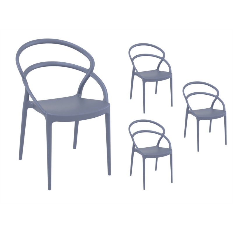 Juego de 4 sillas en polipropileno Interior-Exterior IBIZA (Gris) - image 57819