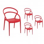 Set of 4 chairs in polypropylene Interior-Exterior IBIZA (Red)