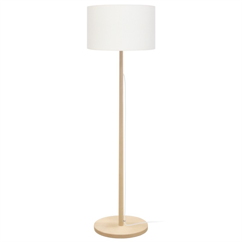 Lámpara de pie con pie de madera y pantalla en tejido blanco MIKY (Natural) - image 57858