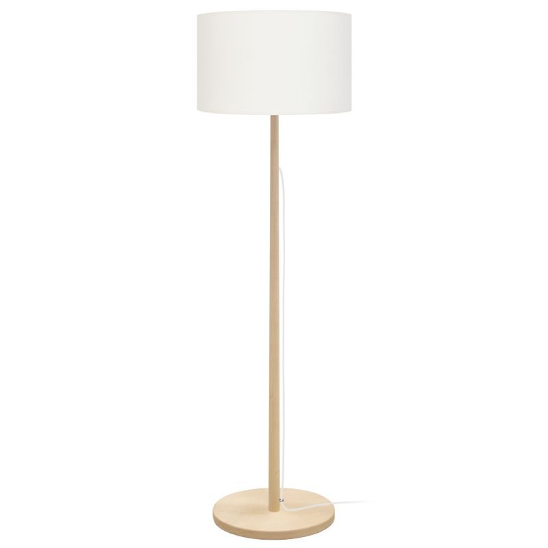 Lámpara de pie con pie de madera y pantalla en tejido blanco MIKY (Natural) - image 57859
