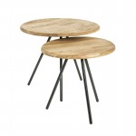 Coffee table legs black metal and top solid oak 50 cm BASTID (Natural)