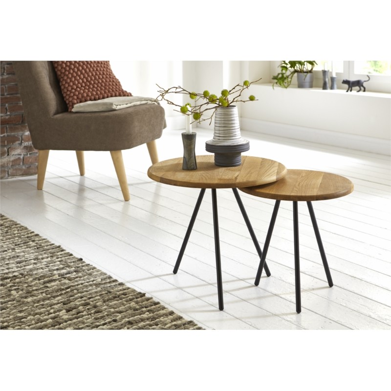 Coffee table legs black metal and top solid oak 50 cm BASTID (Natural) - image 57871