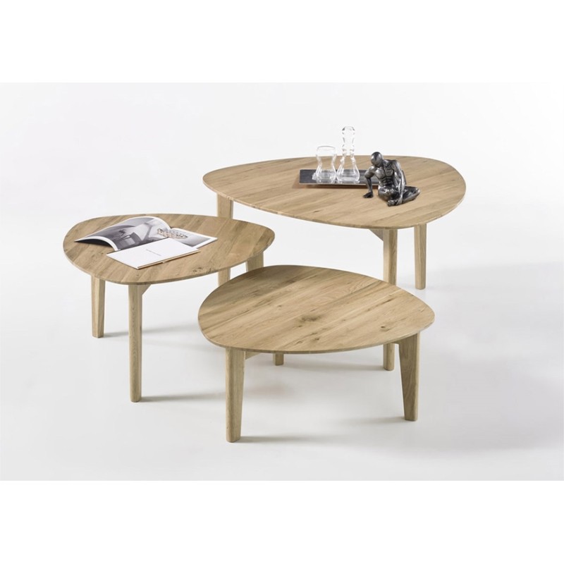 Set of 3 coffee tables trundle solid oak KARINA (Natural) - image 57894