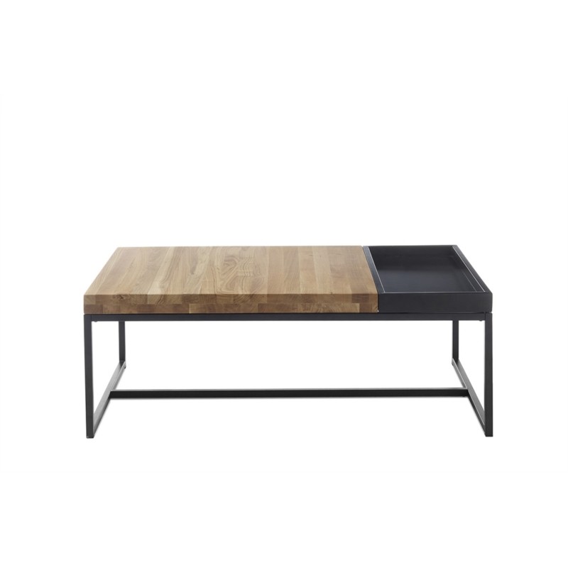 Solid oak coffee table with black legs and removable top INDIRA (Natural) - image 57898