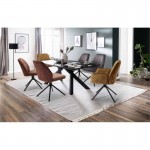 Dining table 180 cm glass top and lacquered legs JODIE (Black)