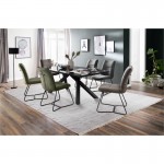 Dining table 180 cm glass top and lacquered legs JODIE (Black)