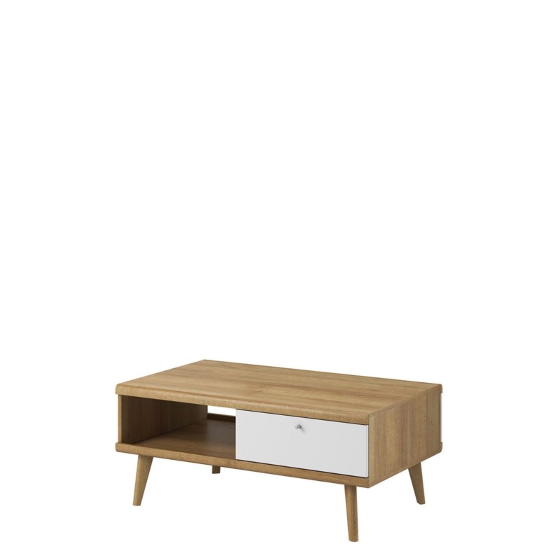 Scandinavian coffee table 2 drawers 107 cm PRYSK (White, wood) - image 57914
