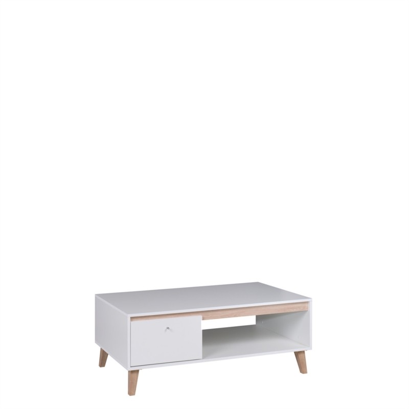 Table basse scandinave 1 porte 120 cm OWIE (Blanc, bois)
